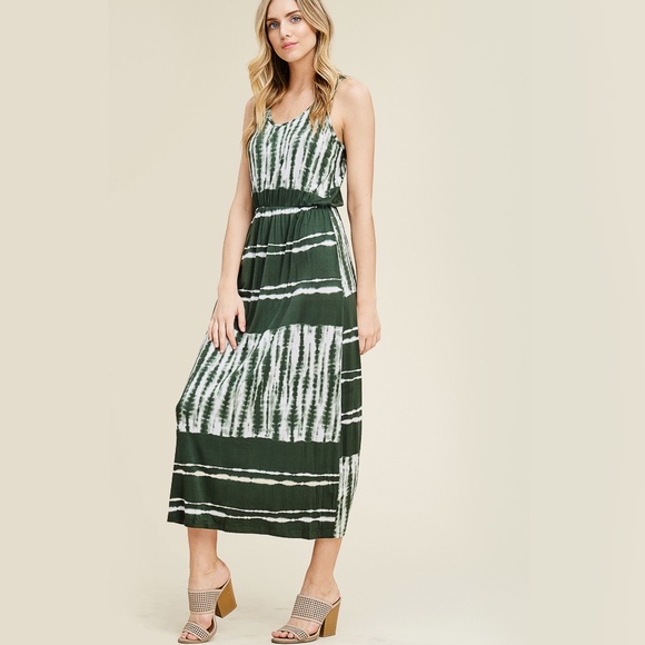 NWT / Forest Green Gypsy Tie Dye Jersey Maxi Dress - Picture 3 of 7